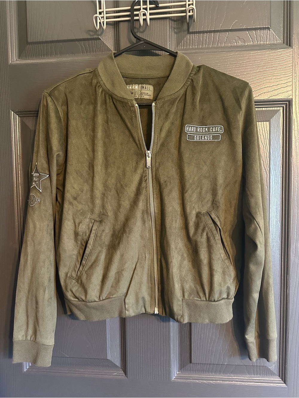 Hard Rock Cafe Orlando Women’s Olive Green Embroidered Bomber Jacket